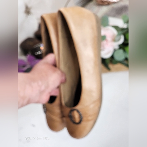 Nude Leather Ballet Flats with Circular Embellishment - Picture 2 of 6